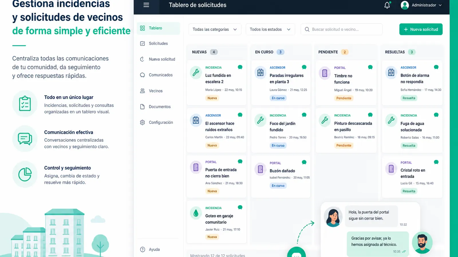 Gestión de incidencias de vecinos en Comunipay