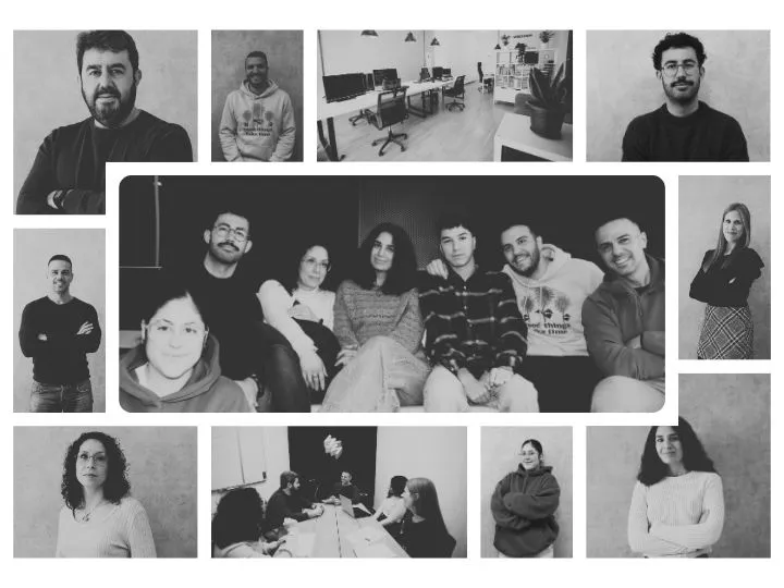 Equipo de Wecomm — collage del equipo y la oficina