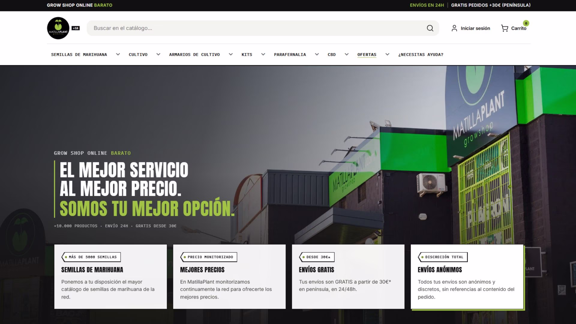 Tienda online matillaplant.com: grow shop en PrestaShop con diseño a medida, UI/UX y módulos propios, por Wecomm