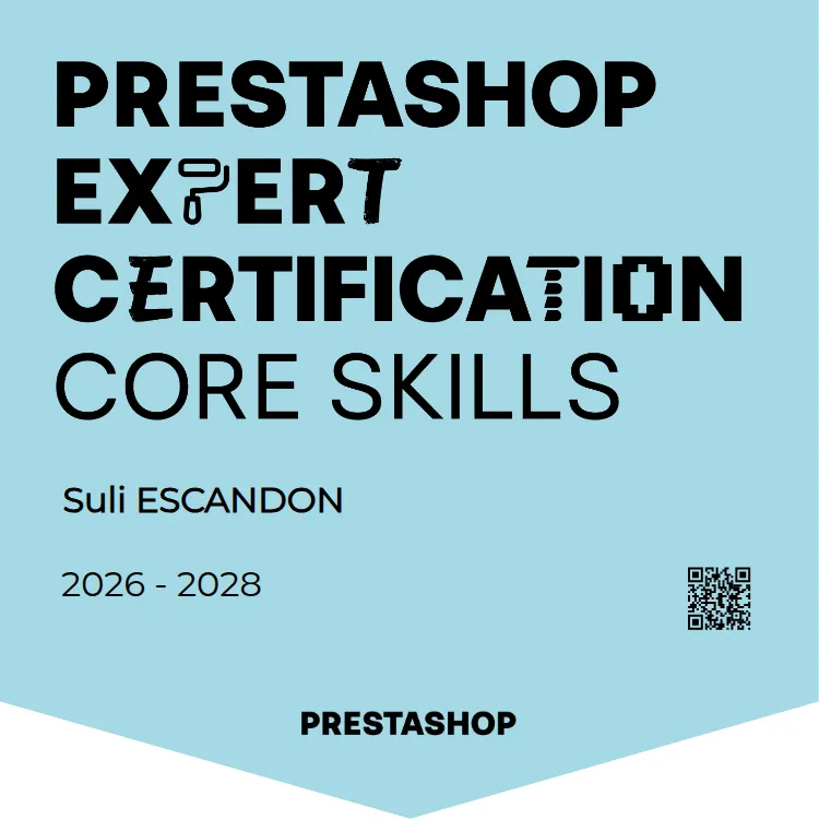 PrestaShop Expert Certification — Core Skills de Suli Escandón Mulud — verificar diploma oficial