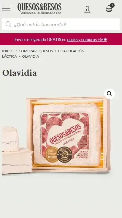 Tienda Quesos y Besos en móvil: ficha del queso Olavidia, por Wecomm