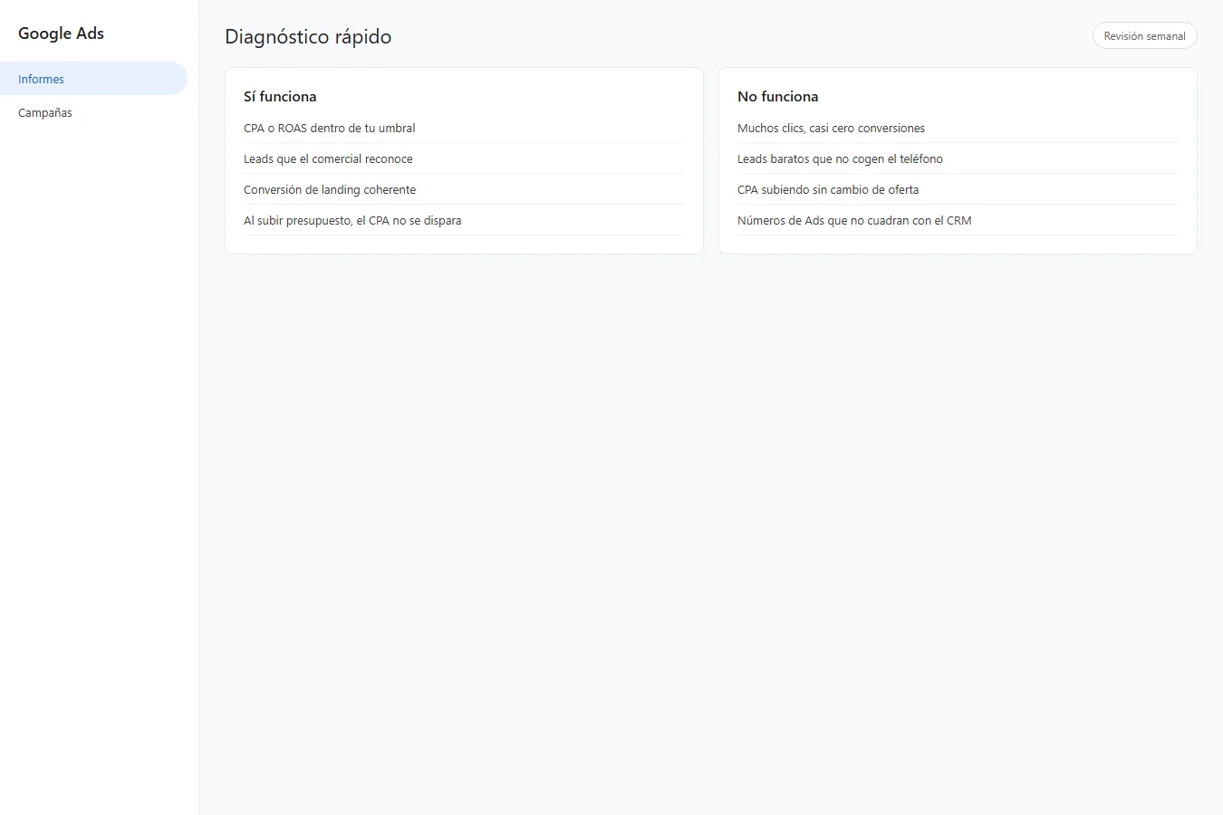Captura de diagnóstico: señales de que Ads funciona o no