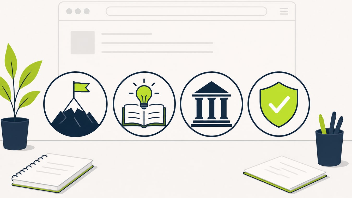 Ilustración de las cuatro señales E-E-A-T en SEO: experiencia, expertise, autoridad y confianza