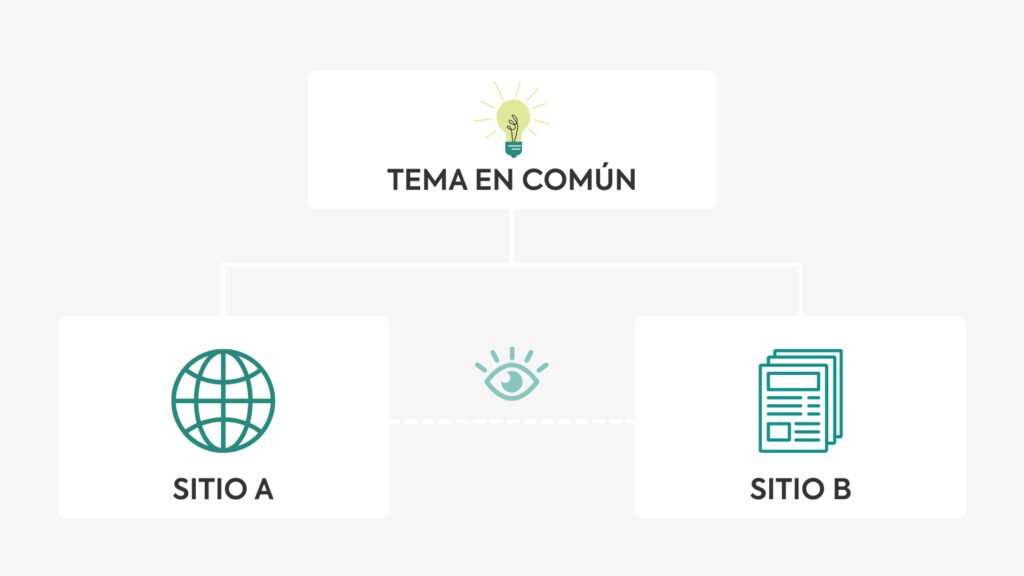 Diagrama de cocitación con un tema en común que conecta dos sitios distintos.